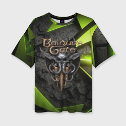 Женская футболка оверсайз Baldurs Gate 3 logo green abstract