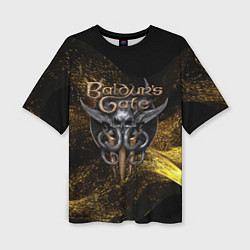 Женская футболка оверсайз Baldurs Gate 3 logo gold black
