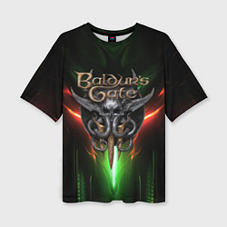 Женская футболка оверсайз Baldurs Gate 3 logo green red light