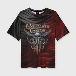 Женская футболка оверсайз Baldurs Gate 3 logo dark red black