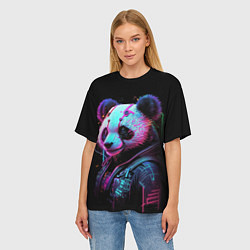 Футболка оверсайз женская Панда в красках киберпанк, цвет: 3D-принт — фото 2