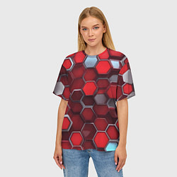 Футболка оверсайз женская Cyber hexagon red, цвет: 3D-принт — фото 2