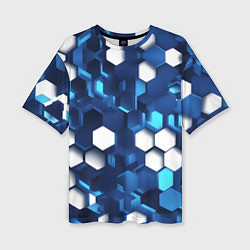 Женская футболка оверсайз Cyber hexagon Blue