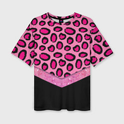 Футболка оверсайз женская Розовый леопард и блестки принт, цвет: 3D-принт