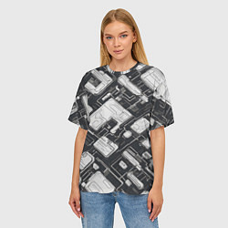 Футболка оверсайз женская Полосы Чёрно-белые киберпанк, цвет: 3D-принт — фото 2