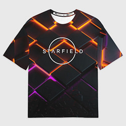 Женская футболка оверсайз Starfield logo orange abstract