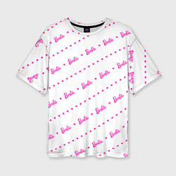 Женская футболка оверсайз Барби паттерн - логотип и сердечки
