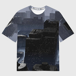 Футболка оверсайз женская Тёмный киберпанковый город, цвет: 3D-принт