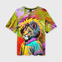 Футболка оверсайз женская Funny lion cub - pop art, цвет: 3D-принт