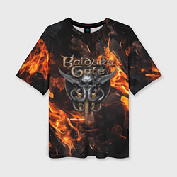 Женская футболка оверсайз Baldurs Gate 3 fire logo