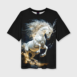 Футболка оверсайз женская Конь Белая молния, цвет: 3D-принт