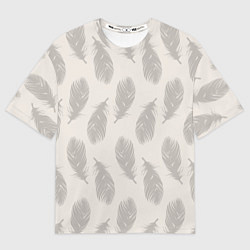 Футболка оверсайз женская Бежевый паттерн с перьями, цвет: 3D-принт