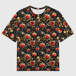 Футболка оверсайз женская Сердечки в золоте, цвет: 3D-принт