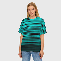 Футболка оверсайз женская Яркие неоновые бирюзовые полосы на черном, цвет: 3D-принт — фото 2
