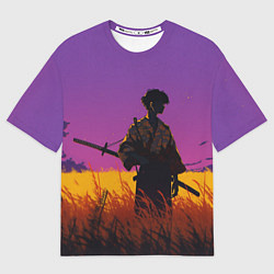 Футболка оверсайз женская Самурай на закате - фиолетовый, цвет: 3D-принт
