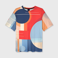 Женская футболка оверсайз Геометрическая абстракция с кругами и полосками