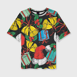 Женская футболка оверсайз Узор с рождественскими колокольчиками