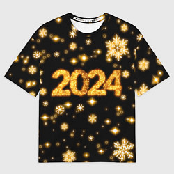Женская футболка оверсайз Новый 2024 год - золотые снежинки