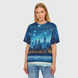 Футболка оверсайз женская Новогодний зимний пейзаж, цвет: 3D-принт — фото 2
