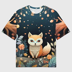 Футболка оверсайз женская Фэнтезийная лисичка в лесу фолк-арт, цвет: 3D-принт