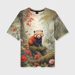 Футболка оверсайз женская Красная панда в лесу, цвет: 3D-принт