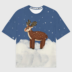 Футболка оверсайз женская Олень Рудольф снежной ночью, цвет: 3D-принт