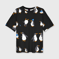 Женская футболка оверсайз Веселая семья пингвинов