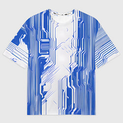 Футболка оверсайз женская Синие линии на белом фоне киберпанк, цвет: 3D-принт