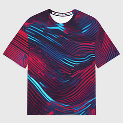 Женская футболка оверсайз Волнистые линии красные и синие