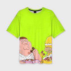 Женская футболка оверсайз Питер и Гомер едят пончики зеленый