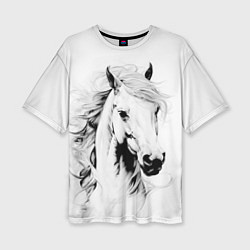 Футболка оверсайз женская Лошадь белая на ветру, цвет: 3D-принт