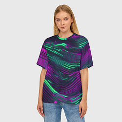 Футболка оверсайз женская Волнистые линии зелёные и фиолетовые, цвет: 3D-принт — фото 2