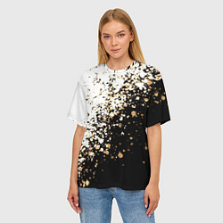 Футболка оверсайз женская Чёрно белый с золотыми крапинками размытый, цвет: 3D-принт — фото 2