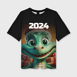 Женская футболка оверсайз 2024 год зеленого дракона