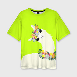 Футболка оверсайз женская Летняя лама - альпака в венке, цвет: 3D-принт