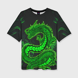 Женская футболка оверсайз Зеленый дракон с эффектом свечения