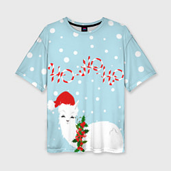 Женская футболка оверсайз Лама в роли Санта Клауса