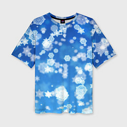 Женская футболка оверсайз Декоративные снежинки на синем