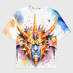 Женская футболка оверсайз Агрессивный оранжевый робот акварель