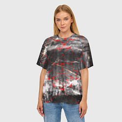 Футболка оверсайз женская Красные узоры, цвет: 3D-принт — фото 2