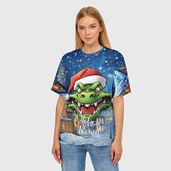 Футболка оверсайз женская Милый зеленый дракончик 2024, цвет: 3D-принт — фото 2