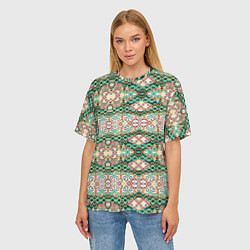 Футболка оверсайз женская Орнамент зеленый мелкий икат, цвет: 3D-принт — фото 2