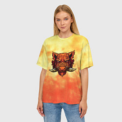 Футболка оверсайз женская Огненный дикий кабан на фоне пламени, цвет: 3D-принт — фото 2