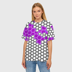 Футболка оверсайз женская Фиолетовая энерго-броня из шестиугольников, цвет: 3D-принт — фото 2