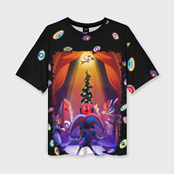 Женская футболка оверсайз Pomni looking for exit the Amazing Digital Circus