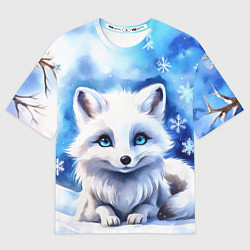 Женская футболка оверсайз Портрет мультяшного песца акварель