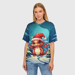 Футболка оверсайз женская Маленький новогодний милый дракошка 2024, цвет: 3D-принт — фото 2