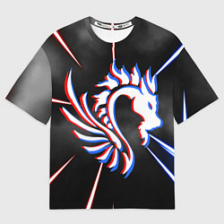 Футболка оверсайз женская Трехцветный неоновый дракон, цвет: 3D-принт