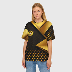 Футболка оверсайз женская Герб России на золотистой абстракции, цвет: 3D-принт — фото 2