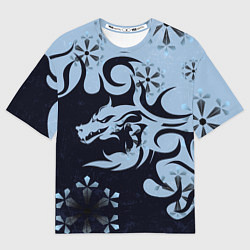 Женская футболка оверсайз Дракон со снежинками